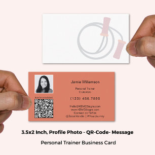 Tarjeta De Visita Foto simple Código QR Mensaje personal Naranja bla