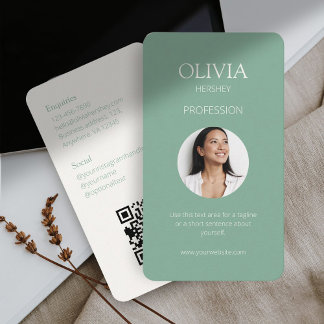 Tarjeta De Visita Foto verde de Seafoam Código QR social