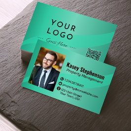 Tarjeta De Visita Foto verde profesional Código QR Moderno