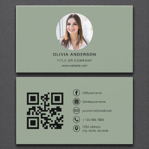 Tarjeta De Visita Foto verde sabia con código QR en medios sociales