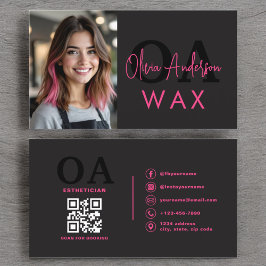 Tarjeta De Visita Foto Wax Estetician QR Code Hot Pink Black