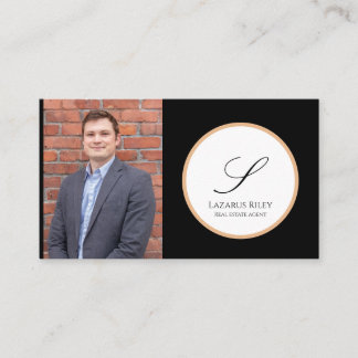 Tarjeta De Visita Foto y nombre personalizados en blanco, oro y negr