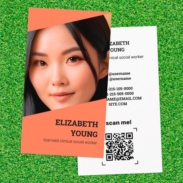 Tarjeta De Visita Foto y QR del Personalizado del trabajador social (Social Worker Custom Photo and QR Business Card)