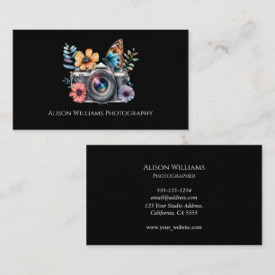 Tarjeta De Visita Fotofotógrafo Floral Cámara acuarela