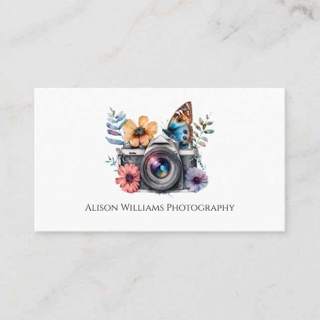 Tarjeta De Visita Fotofotógrafo Floral Cámara acuarela (Anverso)