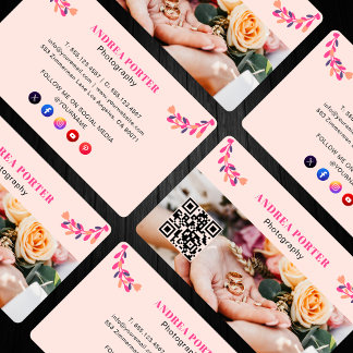 Tarjeta De Visita Fotógrafa moderna Floral Femenina Código QR