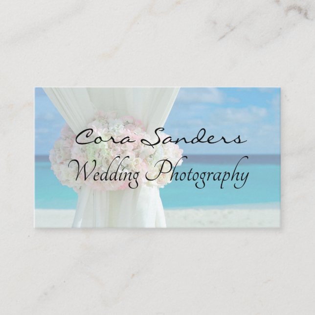 Tarjeta De Visita Fotografía azul de la boda del fondo del océano (Anverso)