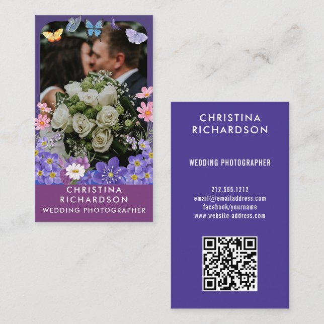 Tarjeta De Visita Fotografía boda de marco floral elegante y moderna (Anverso / Reverso)