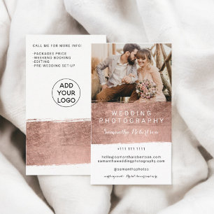 Tarjeta De Visita Fotografía boda moderna rosa de brusco dorado