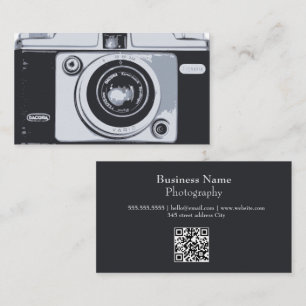 Tarjeta De Visita Fotografía Código qr negro Vintage Cámara Hipster