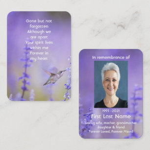 Tarjeta De Visita Fotografía conmemorativa Lavender Hummingbird