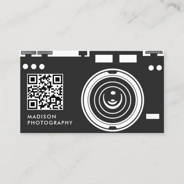 Tarjeta De Visita Fotografía creativa y de Moda Código Qr negro (Anverso)