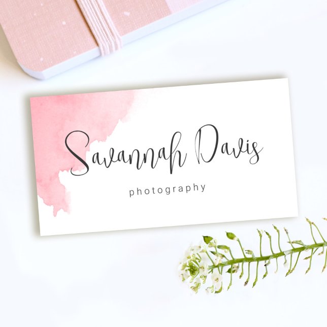 Tarjeta De Visita Fotografía de acuarela rosa moderna (Subido por el creador)