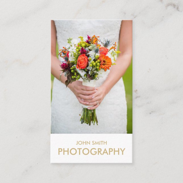 Tarjeta De Visita Fotografía de Boda Dorado (Anverso)