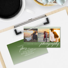 Tarjeta De Visita Fotografía de Collage de 3 fotos Verde Oscuro