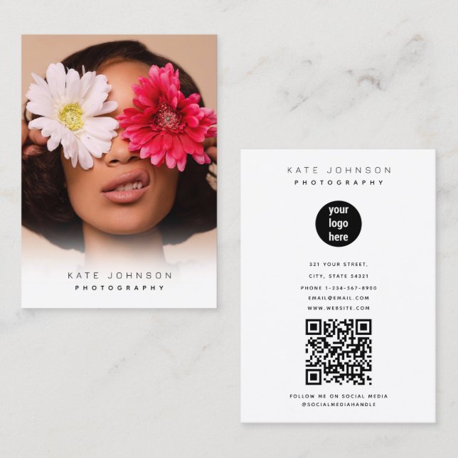 Tarjeta De Visita Fotografía de Elegante Logo Comercial (Anverso / Reverso)