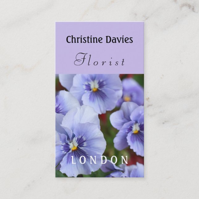 Tarjeta De Visita Fotografía de flores violetas, florista (Anverso)