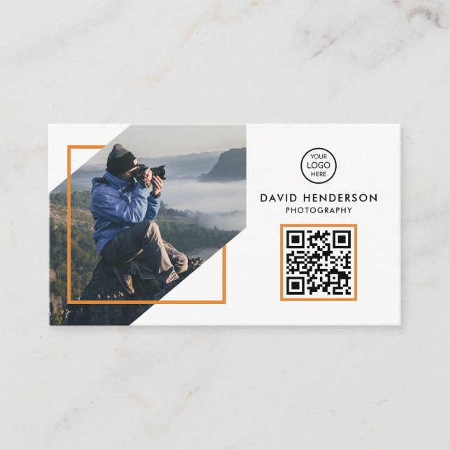 Tarjeta De Visita Fotografía de fotógrafo creativo Código Qr blanco (Anverso)
