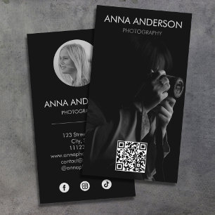Tarjeta De Visita Fotografía de medios sociales con código QR vertic