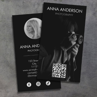 Tarjeta De Visita Fotografía de medios sociales con código QR vertic