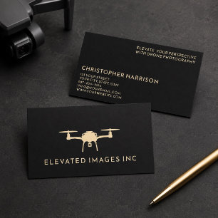 Tarjeta De Visita Fotografía de Operador de Dron Moderno Negro Oro