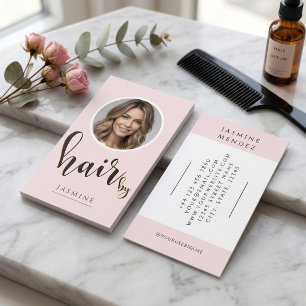 Tarjeta De Visita Fotografía de peluquera con guión rosa y negro