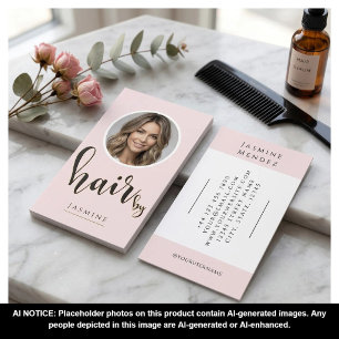 Tarjeta De Visita Fotografía de peluquera con guión rosa y negro