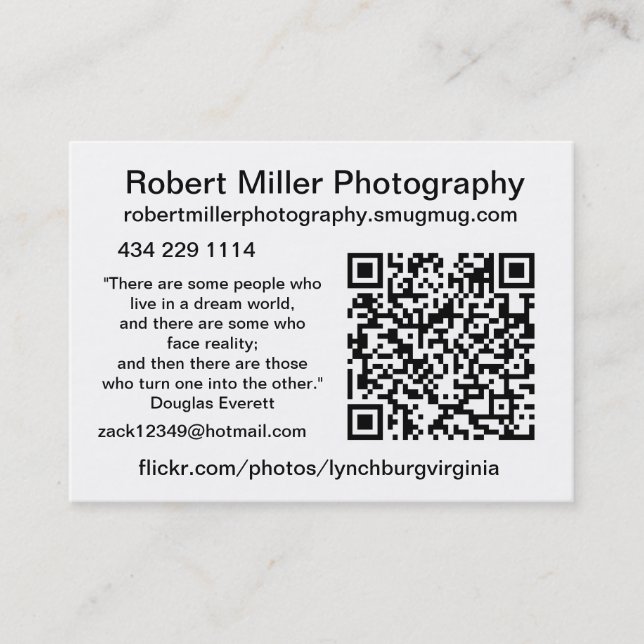 Tarjeta De Visita Fotografía de Roberto Miller (Anverso)