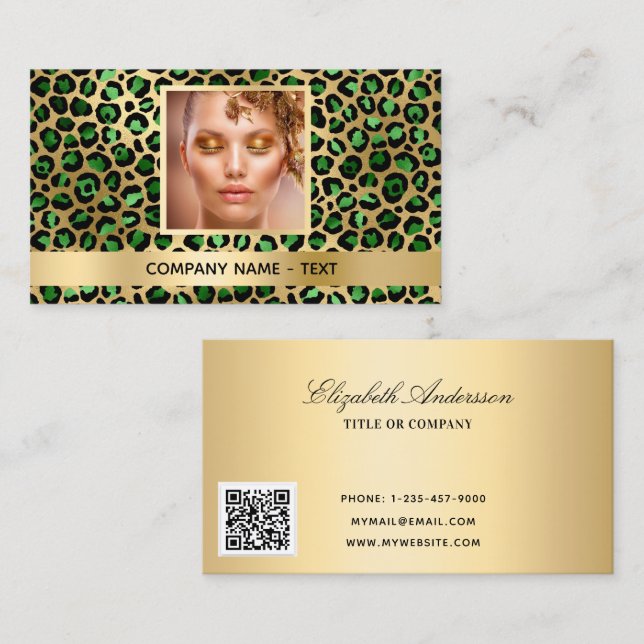 Tarjeta De Visita Fotografía del leopardo de oro verde esmeralda, có (Anverso / Reverso)