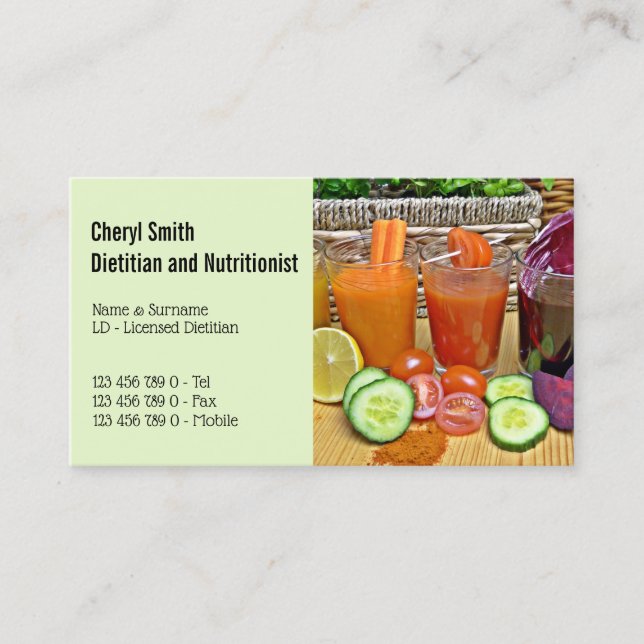 Tarjeta De Visita Fotografía dietista Vegetable Smoothie (Anverso)