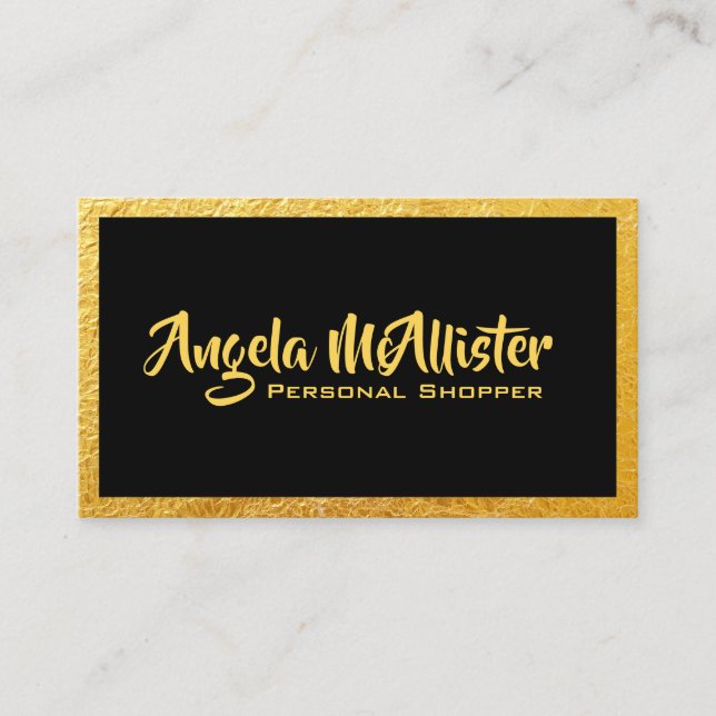 Tarjeta De Visita Fotografía dorada Marco negro Comprador personal (Anverso)