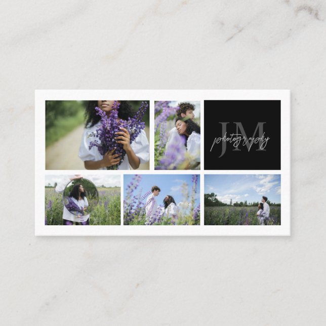 Tarjeta De Visita Fotografía en monograma de collage de fotos y cali (Anverso)