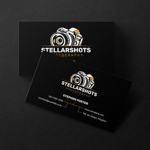 Tarjeta De Visita Fotografía en negro y naranja Cámara Fotógrafo