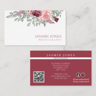 Tarjeta De Visita Fotografía Floral Rosa Polvorienta Elegante