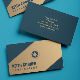 Tarjeta De Visita Fotografía geométrica de oro azul marino Fotógrafo