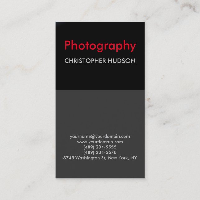 Tarjeta De Visita Fotografía gris negro rojo exclusiva (Anverso)