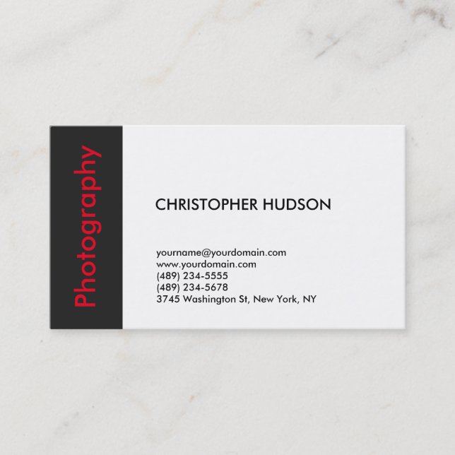 Tarjeta De Visita Fotografía gris oscuro y rojo de moda (Anverso)