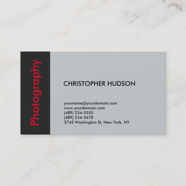 Tarjeta De Visita Fotografía gris rojo de moda (Anverso)