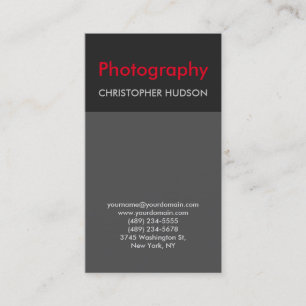 Tarjeta De Visita Fotografía gris rojo de tendencia elegante