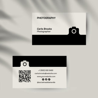 Tarjeta De Visita Fotografía minimalista moderna código QR negro bla