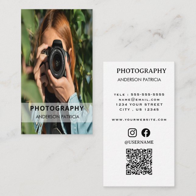 Tarjeta De Visita Fotografía Minimalista moderna, fotografía simple (Anverso / Reverso)