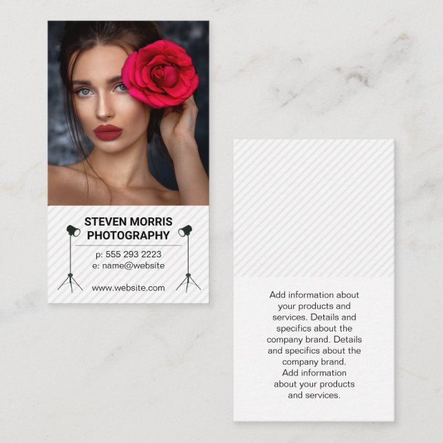 Tarjeta De Visita Fotografía | Modelo con Rosa | Añadir foto Persona (Anverso / Reverso)
