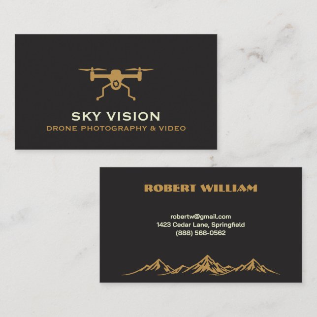 Tarjeta De Visita Fotografía Moderna con Drones | Personalizada Aére (Anverso / Reverso)