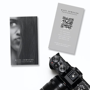 Tarjeta De Visita Fotografía moderna con fotografía completa gris es