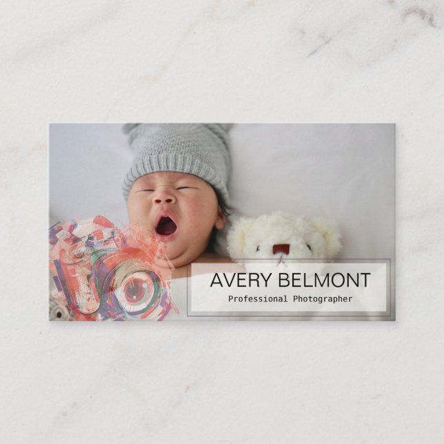 Tarjeta De Visita Fotografía moderna con ilustracion de cámara (Anverso)