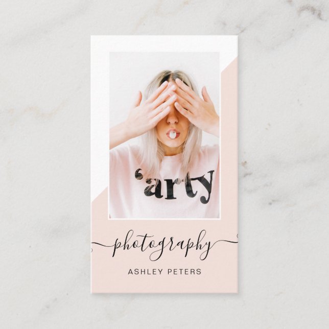 Tarjeta De Visita Fotografía moderna de escritura en bloque rosa de  (Anverso)