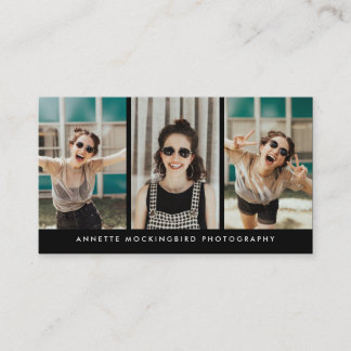 Tarjeta De Visita Fotografía moderna de tres fotografías en negro