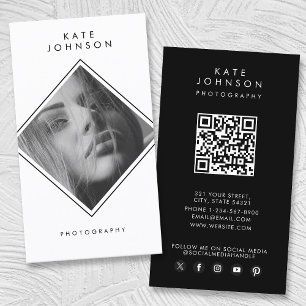 Tarjeta De Visita Fotografía moderna en blanco y negro Código QR