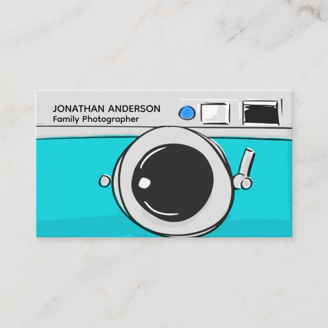 Tarjeta De Visita Fotografía moderna Fotógrafo Verde azulado con cám (Anverso)