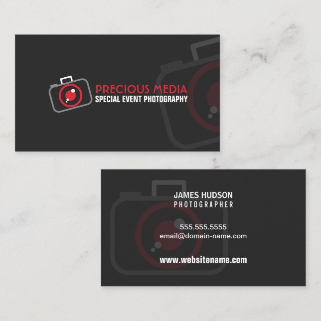 Tarjeta De Visita Fotografía moderna gris blanco rojo (Anverso / Reverso)